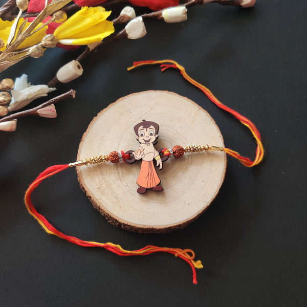 Indianvibez Chota Bheem Wooden Rakhi with Rudraksha, Cartoon Rakhi for Bro, Shop India - Kids Rakhi - Distacart