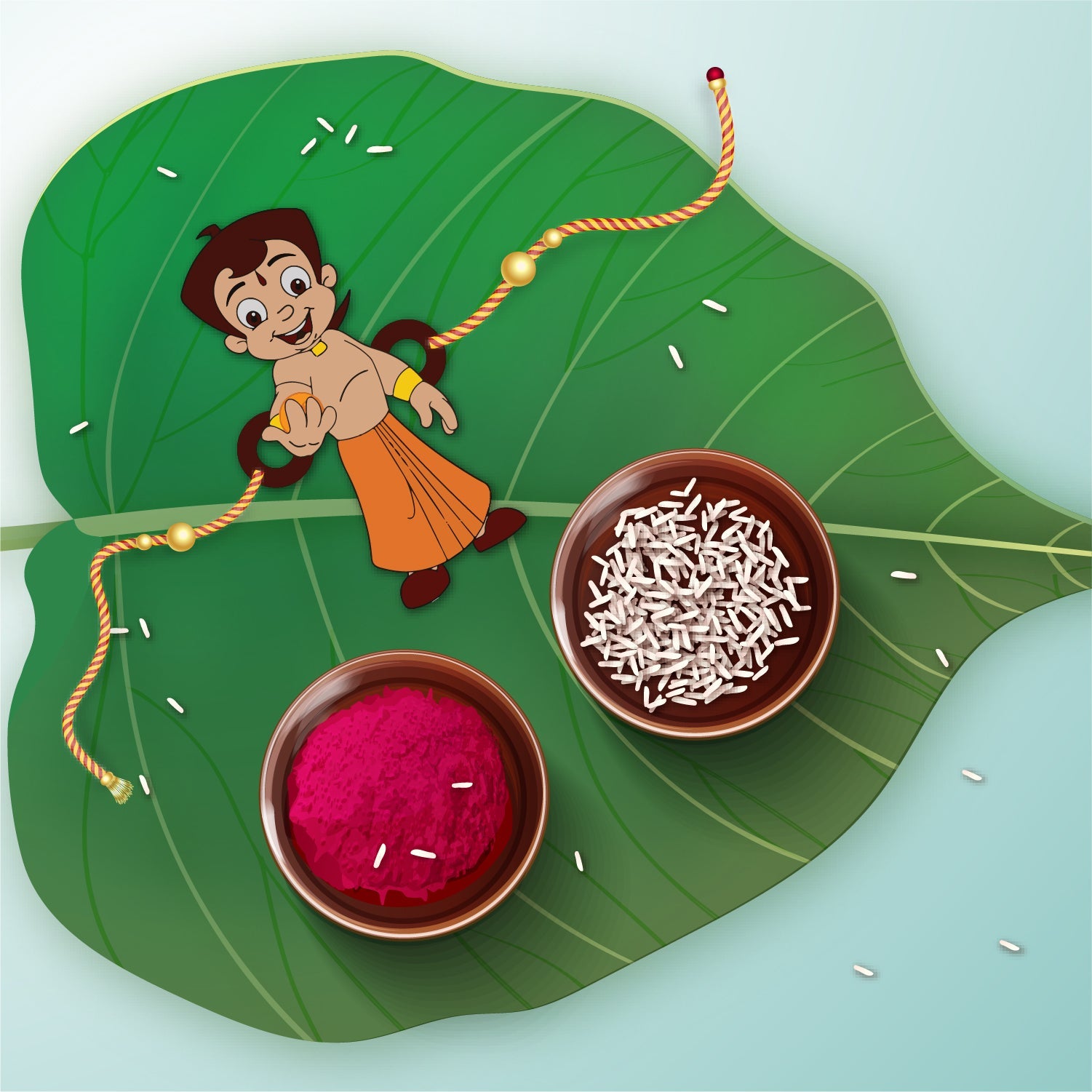 Indianvibez Chota Bheem Wooden Rakhi with Rudraksha, Cartoon Rakhi for Bro, Shop India - Kids Rakhi