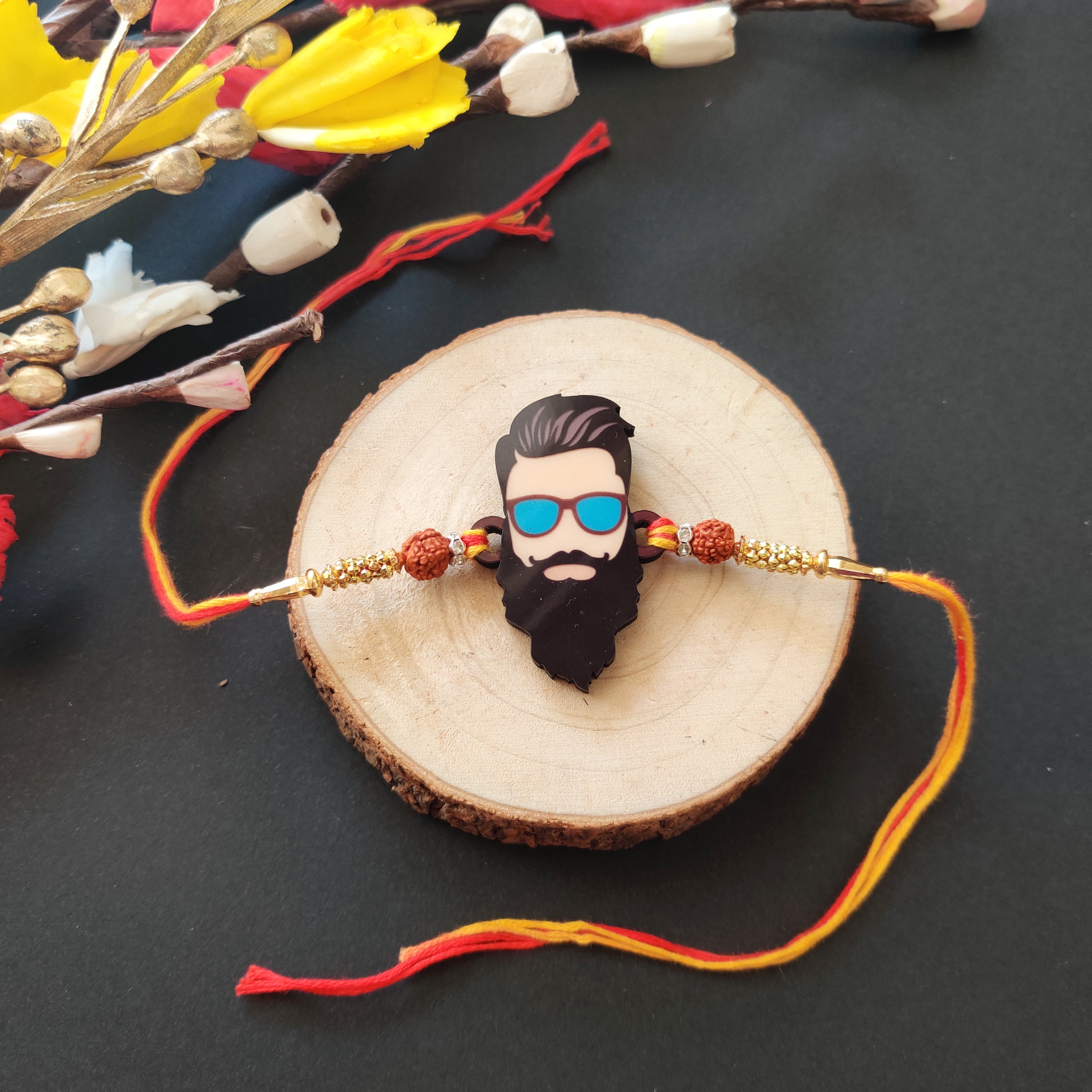 Indianvibez Dashing Bhai Wooden Rakhi with Rudraksha, Stylish Rakhi for Brother, Shop India - Kids Rakhi - Distacart
