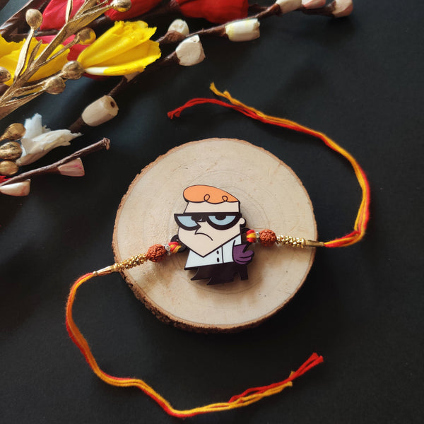Indianvibez Dexter Wooden Rakhi with Rudraksha, Cartoon Rakhi for Bro, Shop India - Kids Rakhi