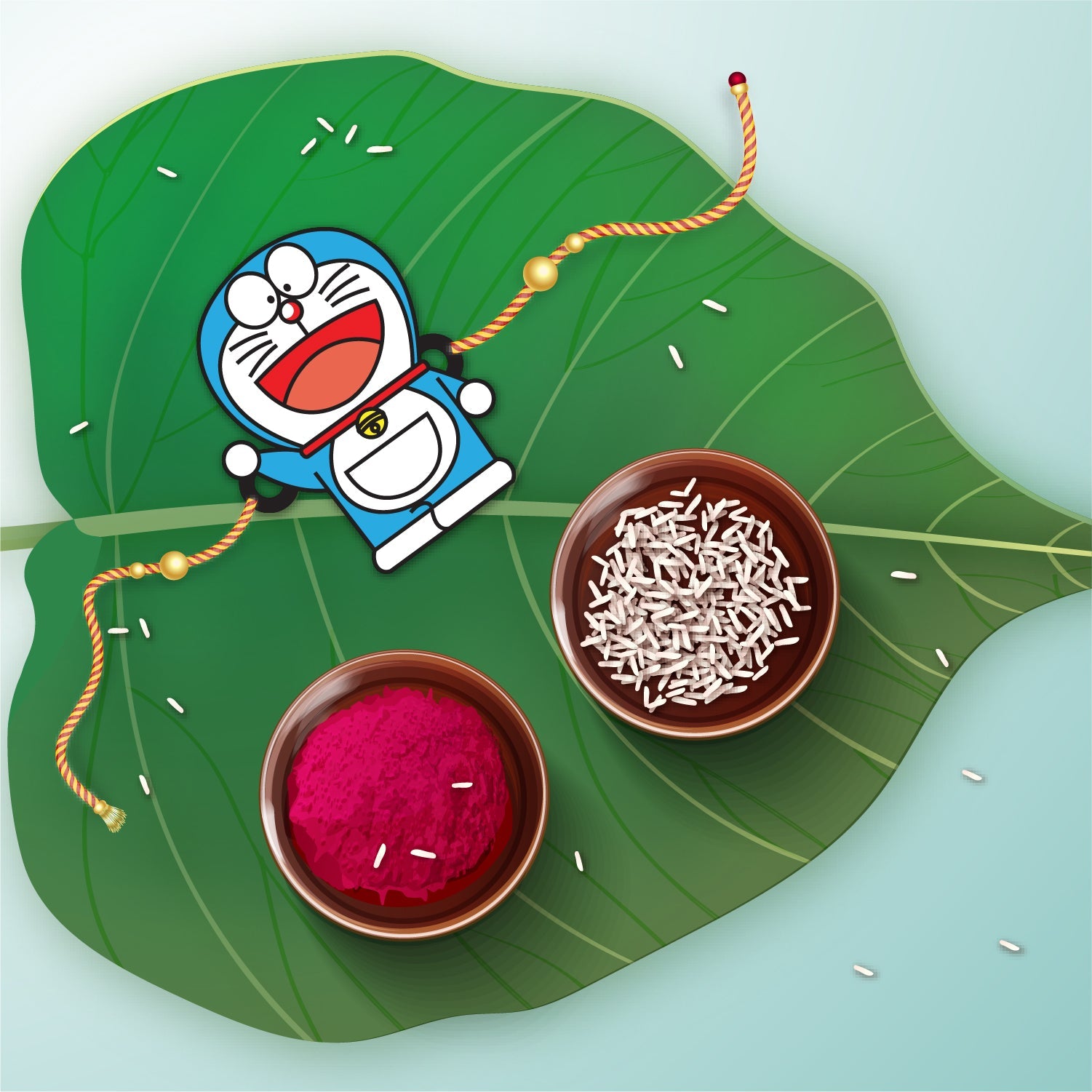 Indianvibez Doraemon Wooden Rakhi with Rudraksha, Cartoon Rakhi for Bro, Shop India - Kids Rakhi