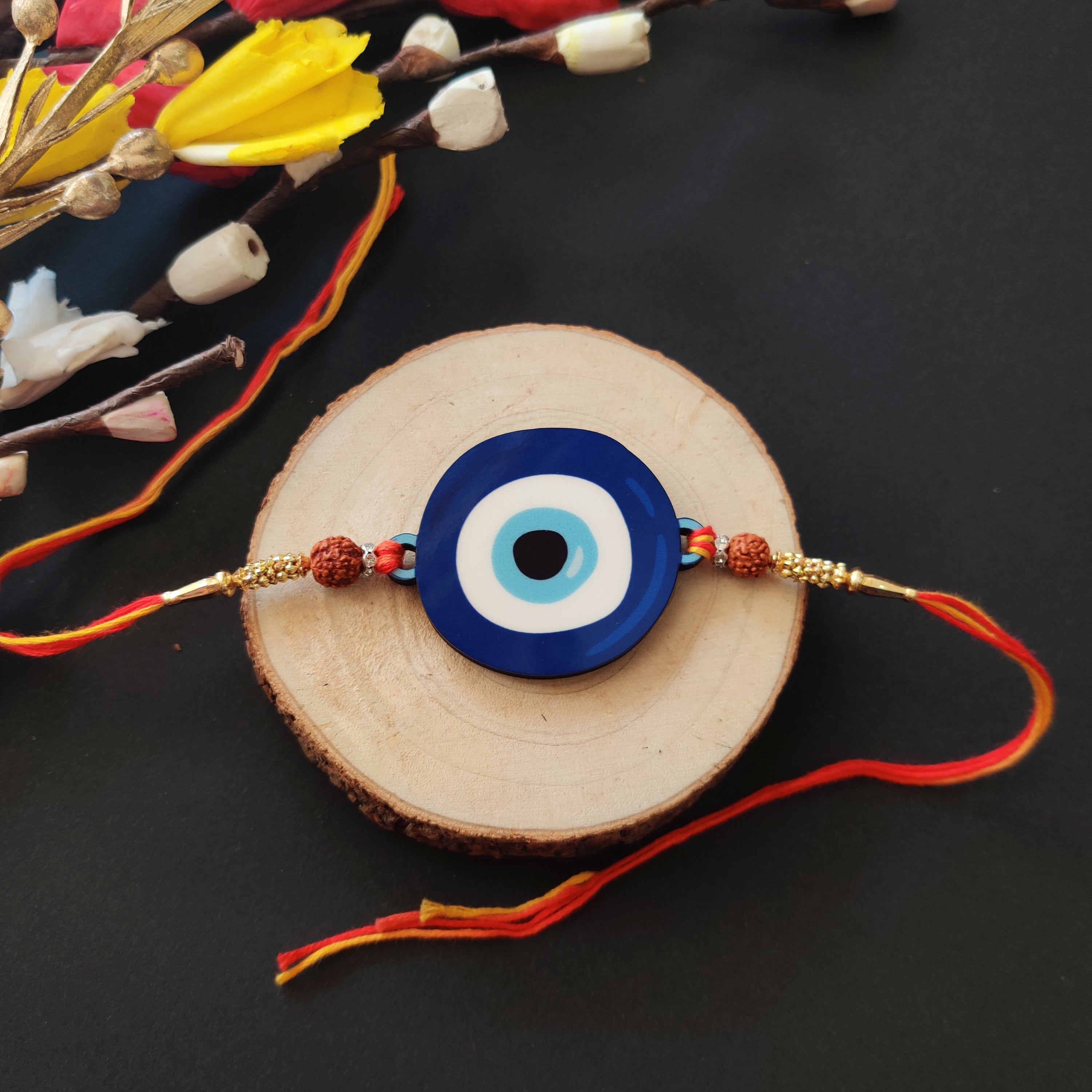 Indianvibez Evil Eye Rakhi with Rudraksha Thread, Rakhi for Brother - Kids Rakhi