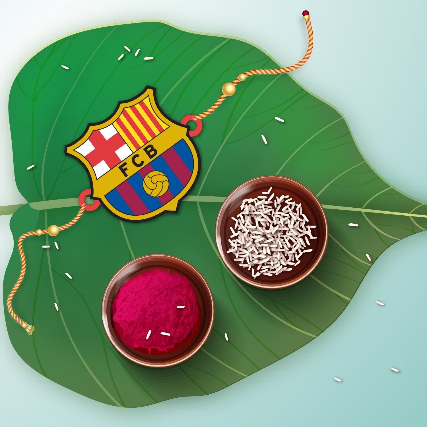 Indianvibez FC Barcelona Wooden Rakhi with Rudraksha, Barca Rakhi for Bro, Shop India - Kids Rakhi