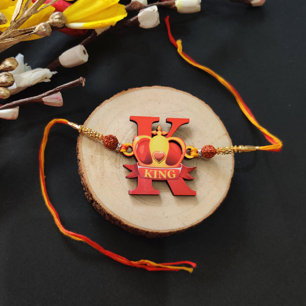 Indianvibez Royal King Bhai Wooden Rakhi, Rudraksha Rakhi for Brother - Kids Rakhi