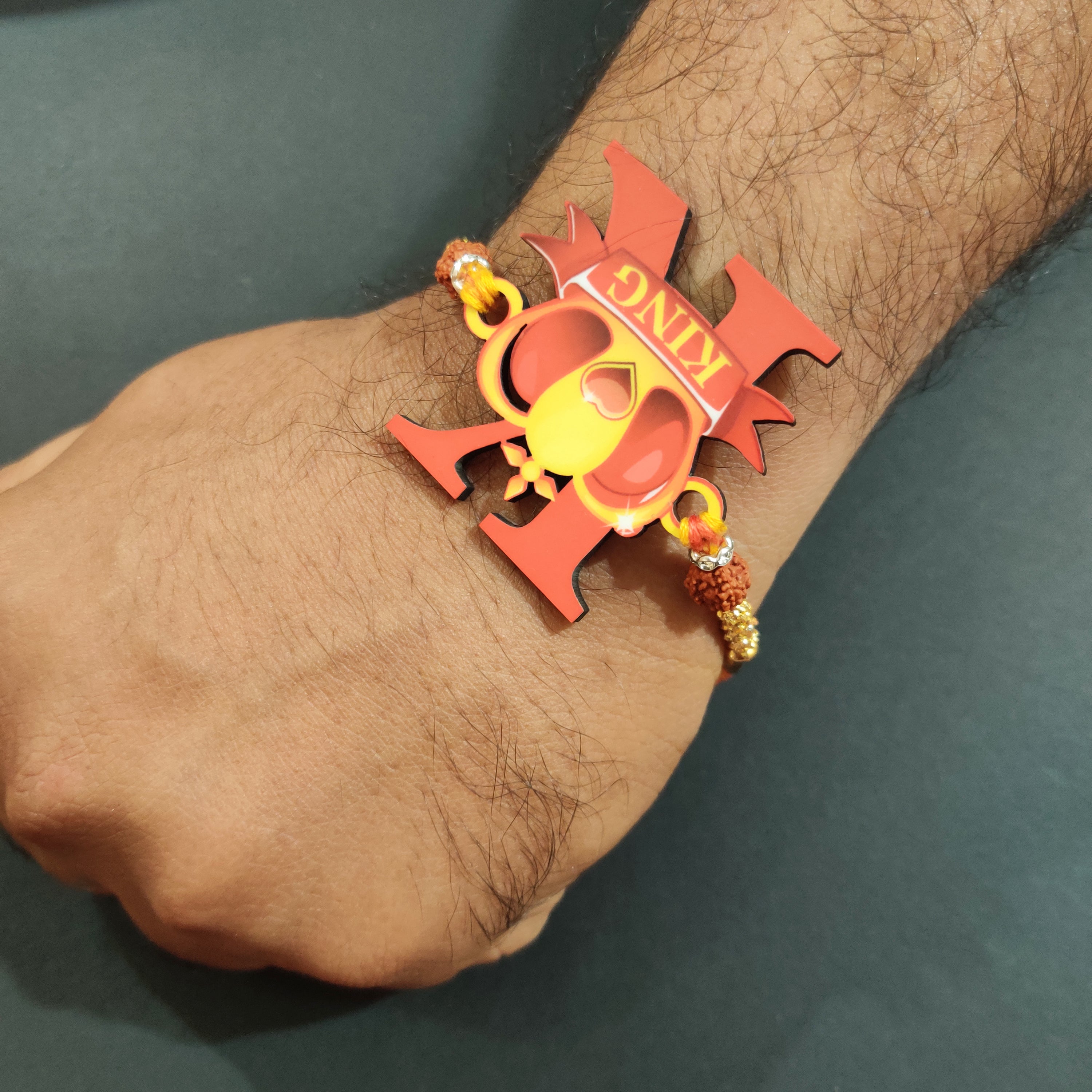 Indianvibez Royal King Bhai Wooden Rakhi, Rudraksha Rakhi for Brother - Kids Rakhi