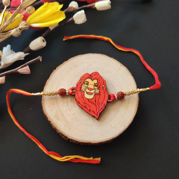 Indianvibez Mufasa Wooden Rakhi with Rudraksha, Lion King Rakhi for Brother, Shop India - Kids Rakhi