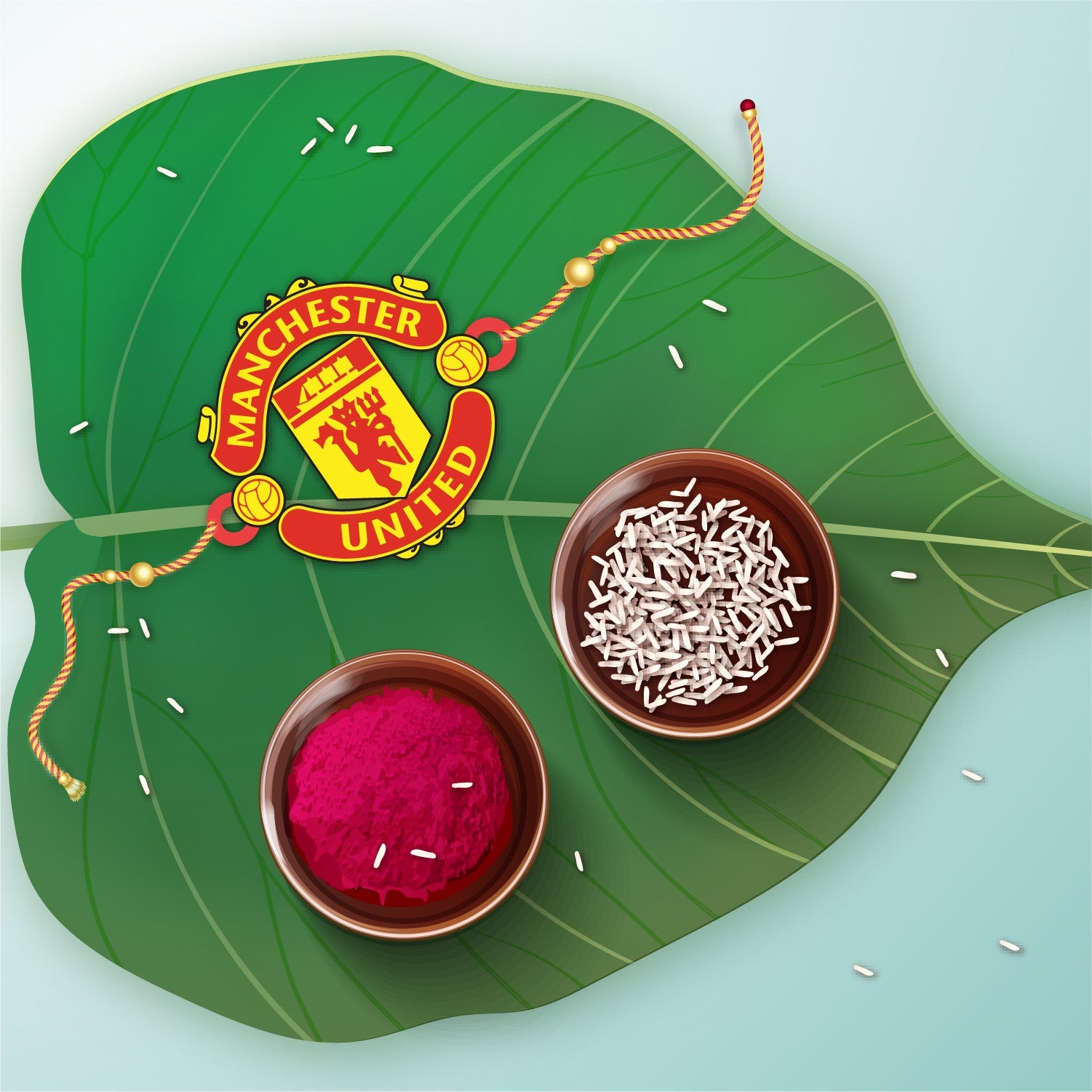 Indianvibez Manchester United Wooden Rakhi with Rudraksha, Football Rakhi for Bro, Shop India - Kids Rakhi