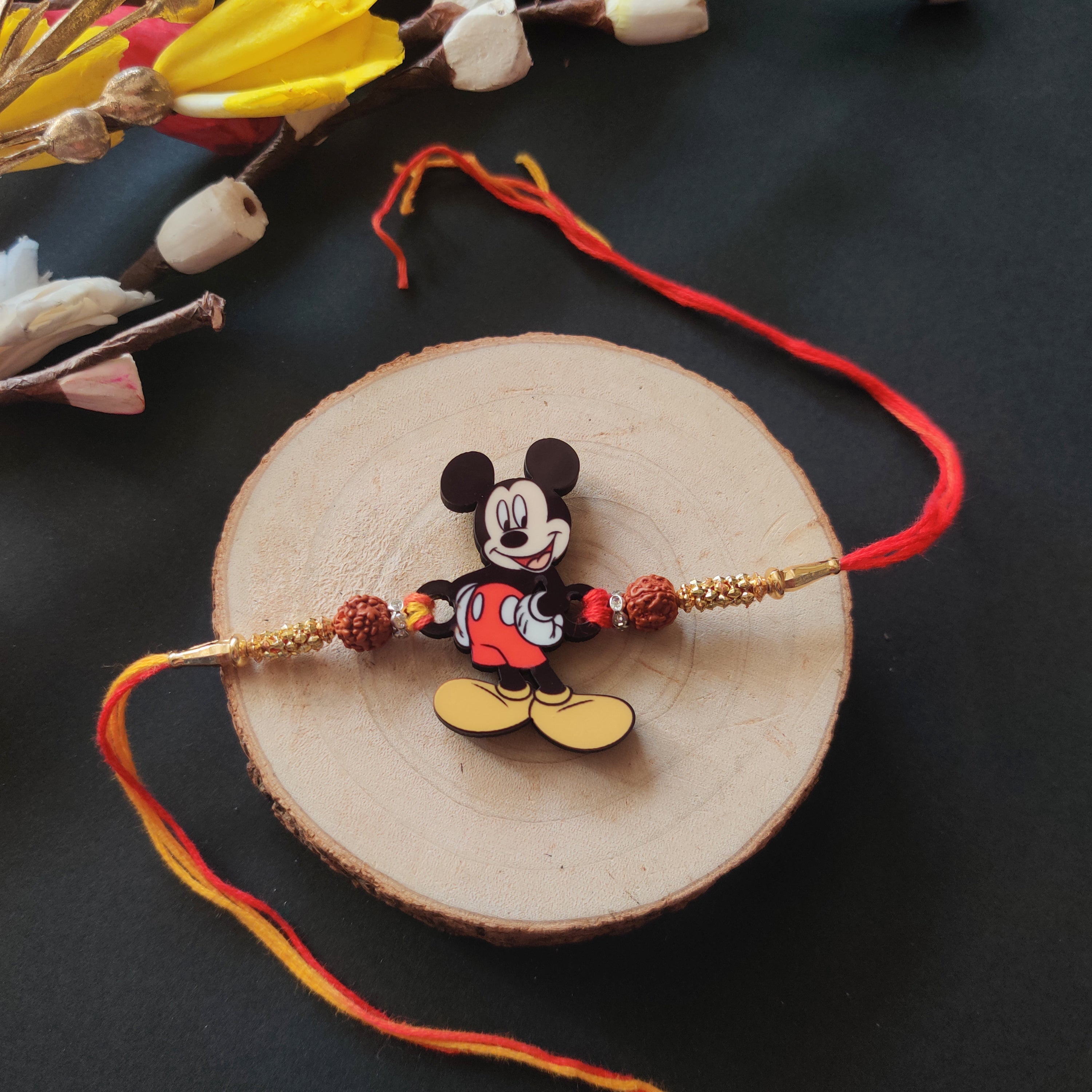 Indianvibez Mickey Wooden Rakhi with Rudraksha, Cartoon Rakhi for Brother, Shop India - Kids Rakhi - Distacart