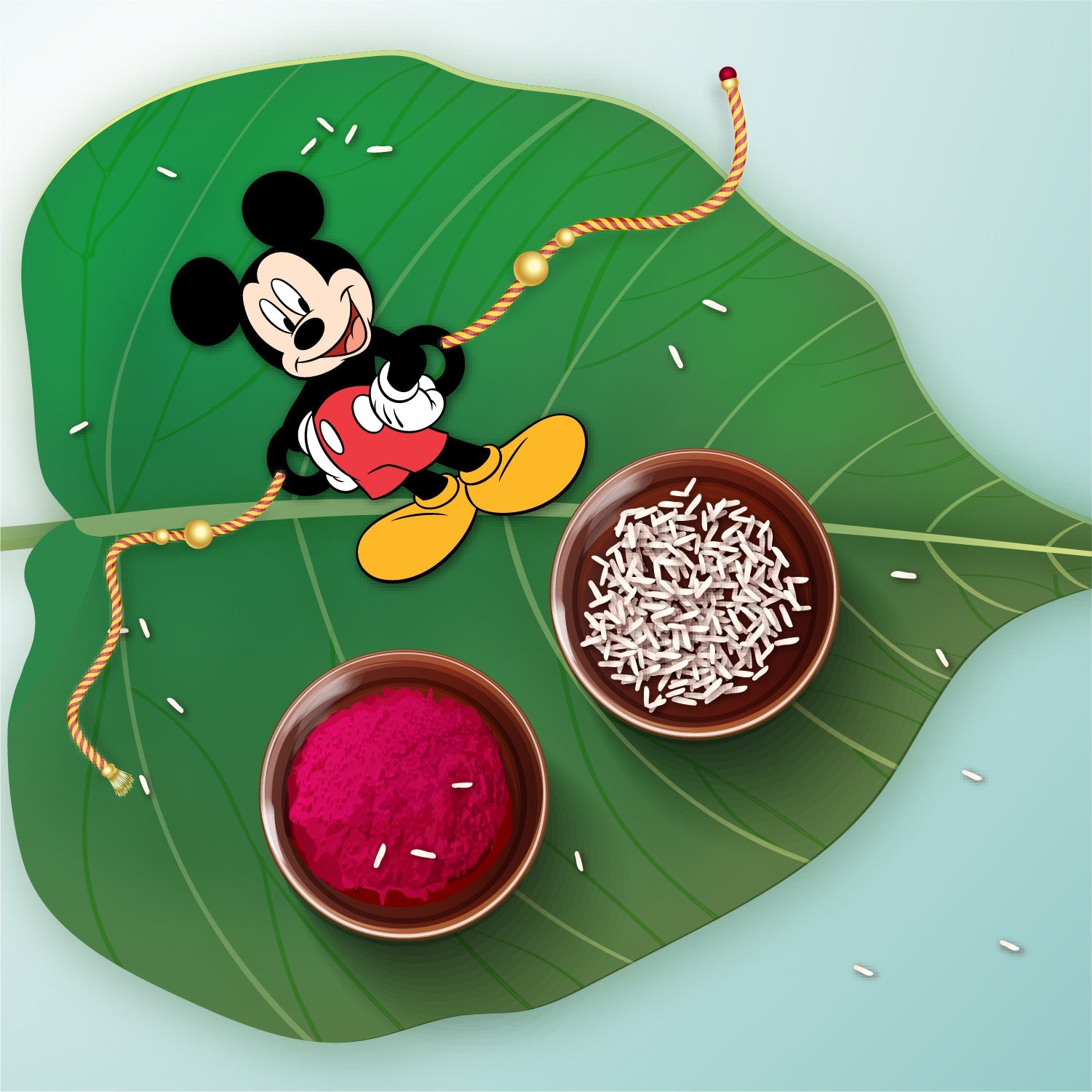 Indianvibez Mickey Wooden Rakhi with Rudraksha, Cartoon Rakhi for Brother, Shop India - Kids Rakhi