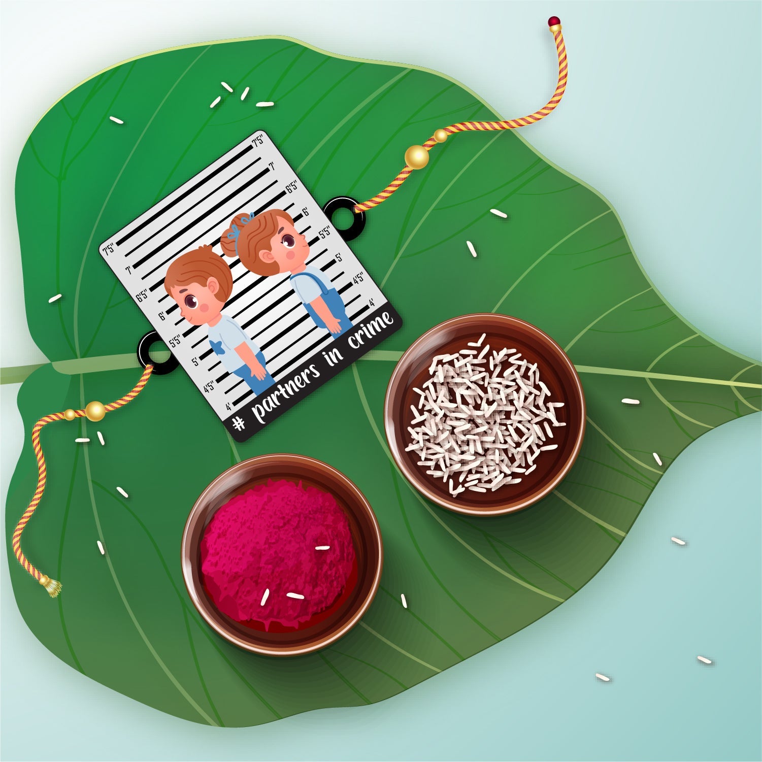 Indianvibez Partners in Crime Rakhi Wooden Rakhi for brother with Rudraksha Thread - Kids Rakhi