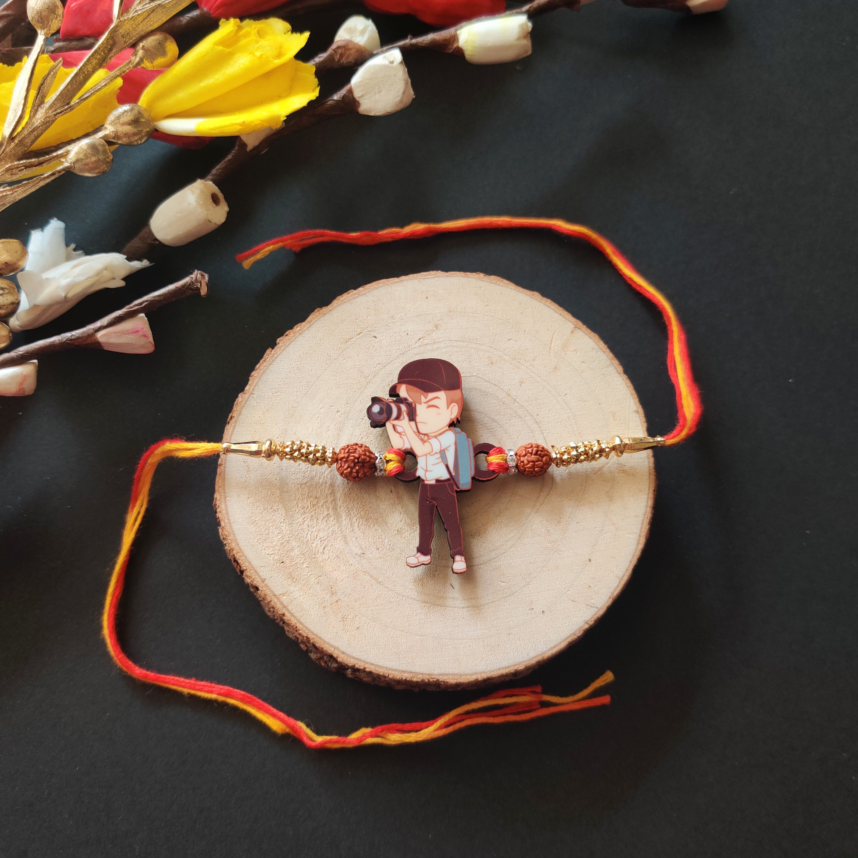 Indianvibez Photographer Bhai Wooden Rakhi with Rudraksha, Hobby Rakhi for Brother, Shop India - Kids Rakhi - Distacart