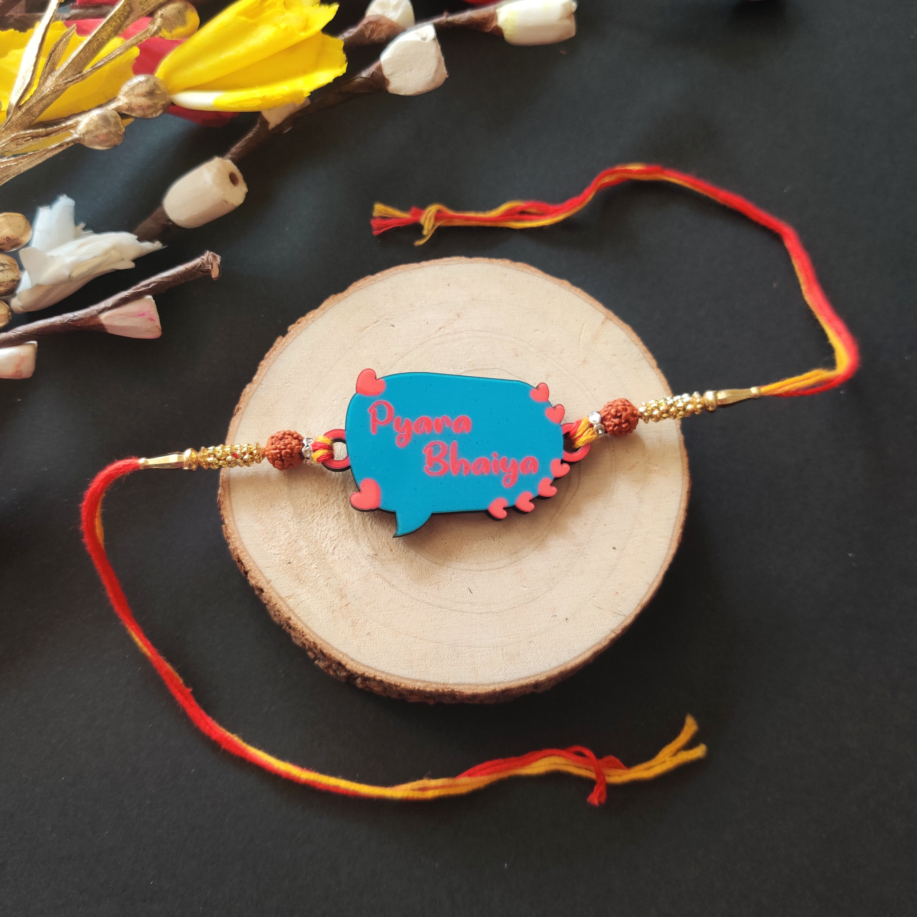 Indianvibez Pyara Bhai Wooden Rakhi with Rudraksha Thread, Rakhi for Brother - Kids Rakhi