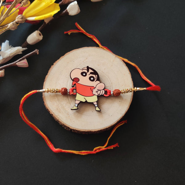 Indianvibez Shinchan Wooden Rakhi with Rudraksha, Funny Rakhi for Brother, Shop India - Kids Rakhi