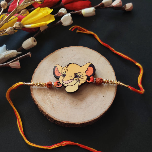 Indianvibez Simba Wooden Rakhi with Rudraksha, Lion King Rakhi for Bro, Shop India - Kids Rakhi