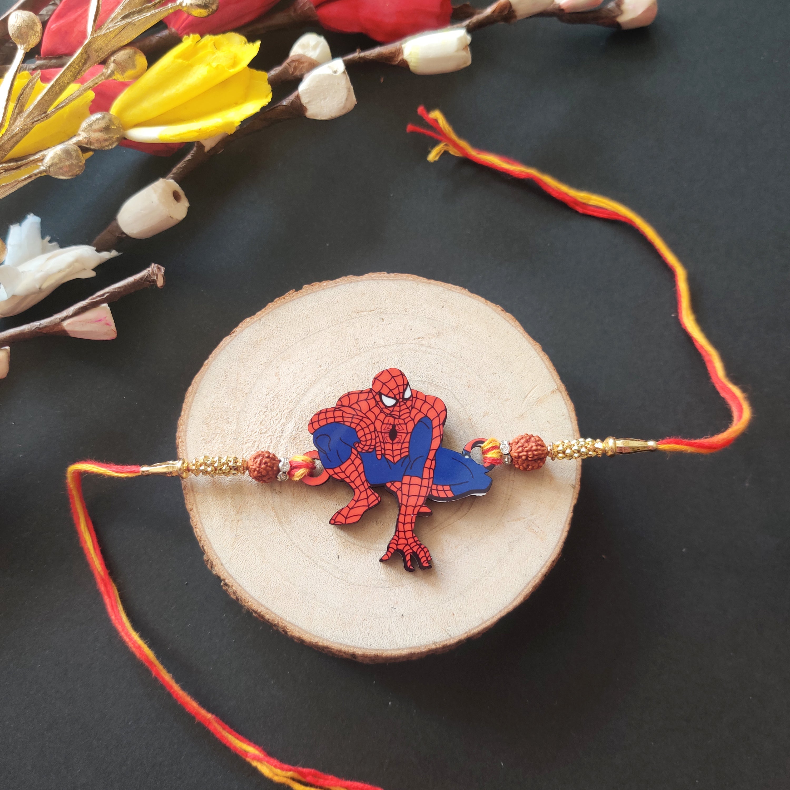 Indianvibez Spiderman Wooden Rakhi with Rudraksha, Superhero Rakhi for Kids & Bro, Shop India - Kids Rakhi - Distacart