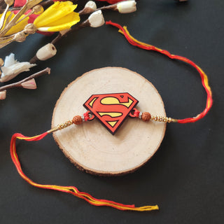 Indianvibez Superman Wooden Rakhi with Rudraksha, Superhero Rakhi for Brother, Shop India - Kids Rakhi