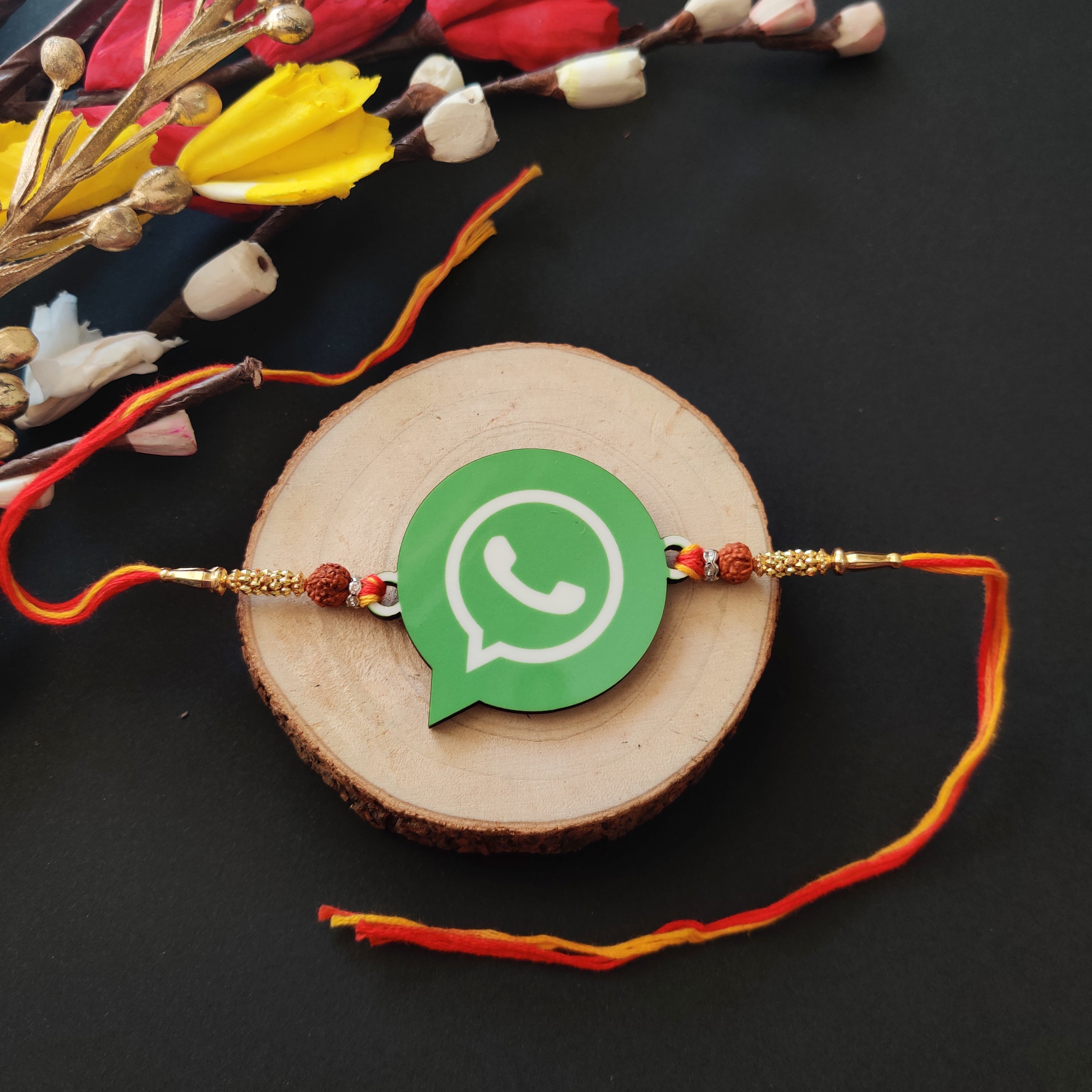 Indianvibez Whatsapp Chat Wala Bhai Wooden Rakhi with Rudraksha, Trendy Rakhi for Bro, Shop India - Kids Rakhi