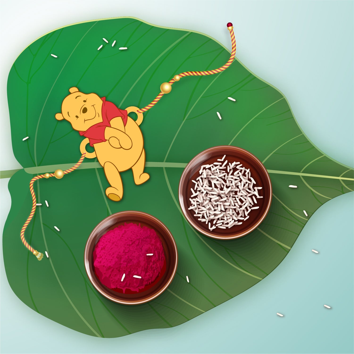 Indianvibez Winnie Pooh Wooden Rakhi with Rudraksha, Cute Rakhi for Brother, Shop India - Kids Rakhi