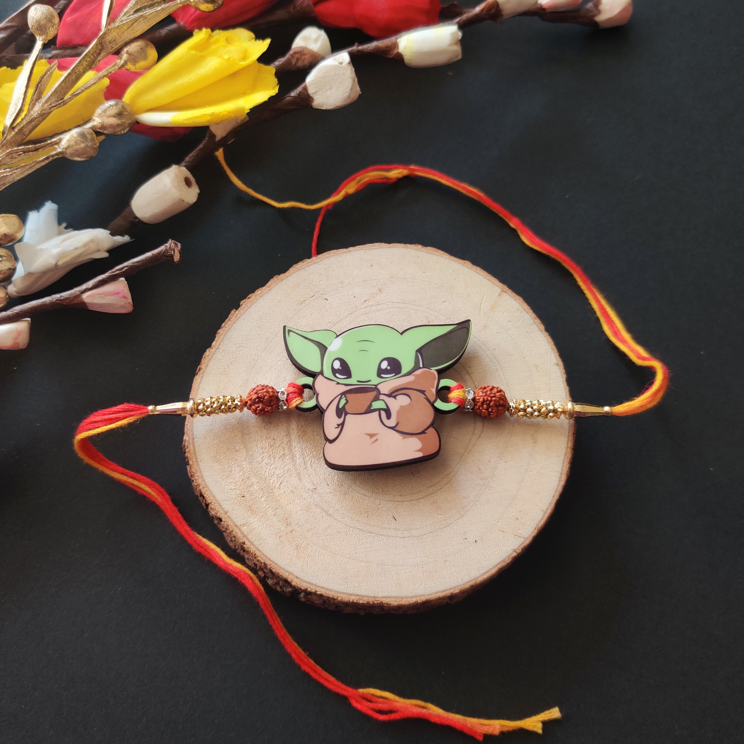 Indianvibez Yoda Wooden Rakhi with Rudraksha, Star Wars Rakhi for Bro, Shop India - Kids Rakhi