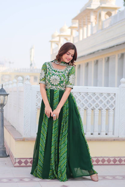 Lehenga Mart Designer Georgette Bandhej Gown & Dupatta - Distacart