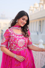 Thumbnail for Lehenga Mart Designer Georgette Bandhej Gown & Dupatta