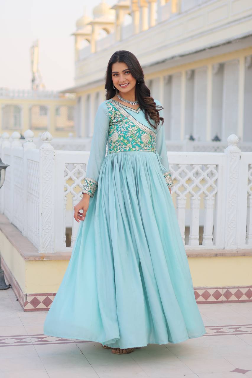 Lehenga Mart Pure Chinon Bandhej Gotta patti cording Work Gown - Distacart