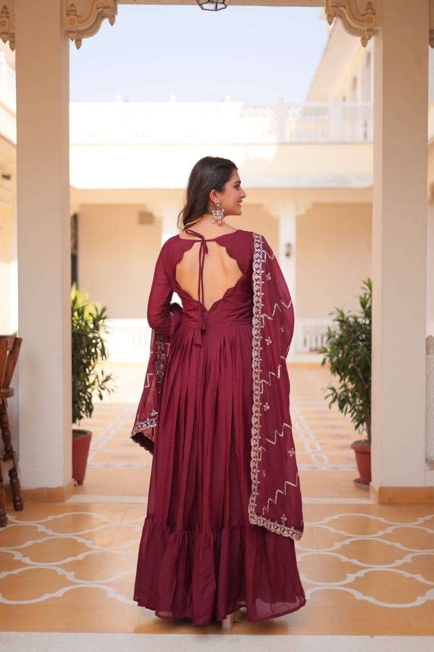 Lehenga Mart Georgette Long Gown & Dupatta for wedding Party wear - Distacart