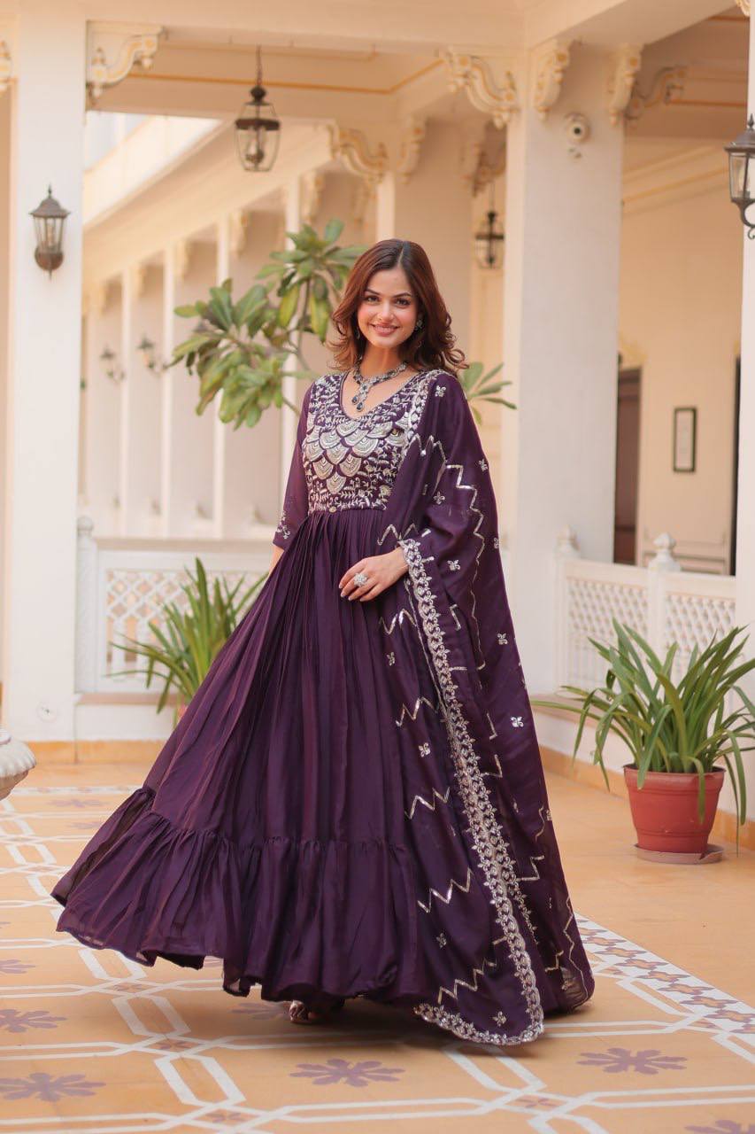Lehenga Mart Georgette Long Gown & Dupatta for wedding Party wear - Distacart