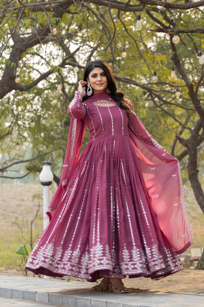 Lehenga Mart Georgette Long Gown & Dupatta for wedding Party wear - Distacart