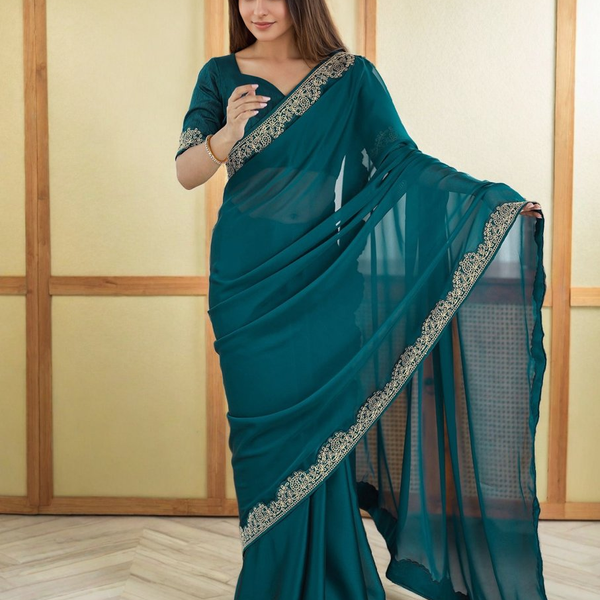 Lorenvalley Fashion Rama Rangoli Silk with Coding Lace Work Saree with Blouse - Distacart
