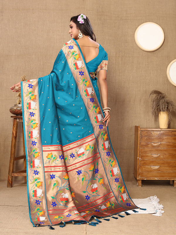 Lorenvalley Fashion Rama Soft Paithani Silk Woven Design Rich Zari Meenakari Weaving Saree - Distacart