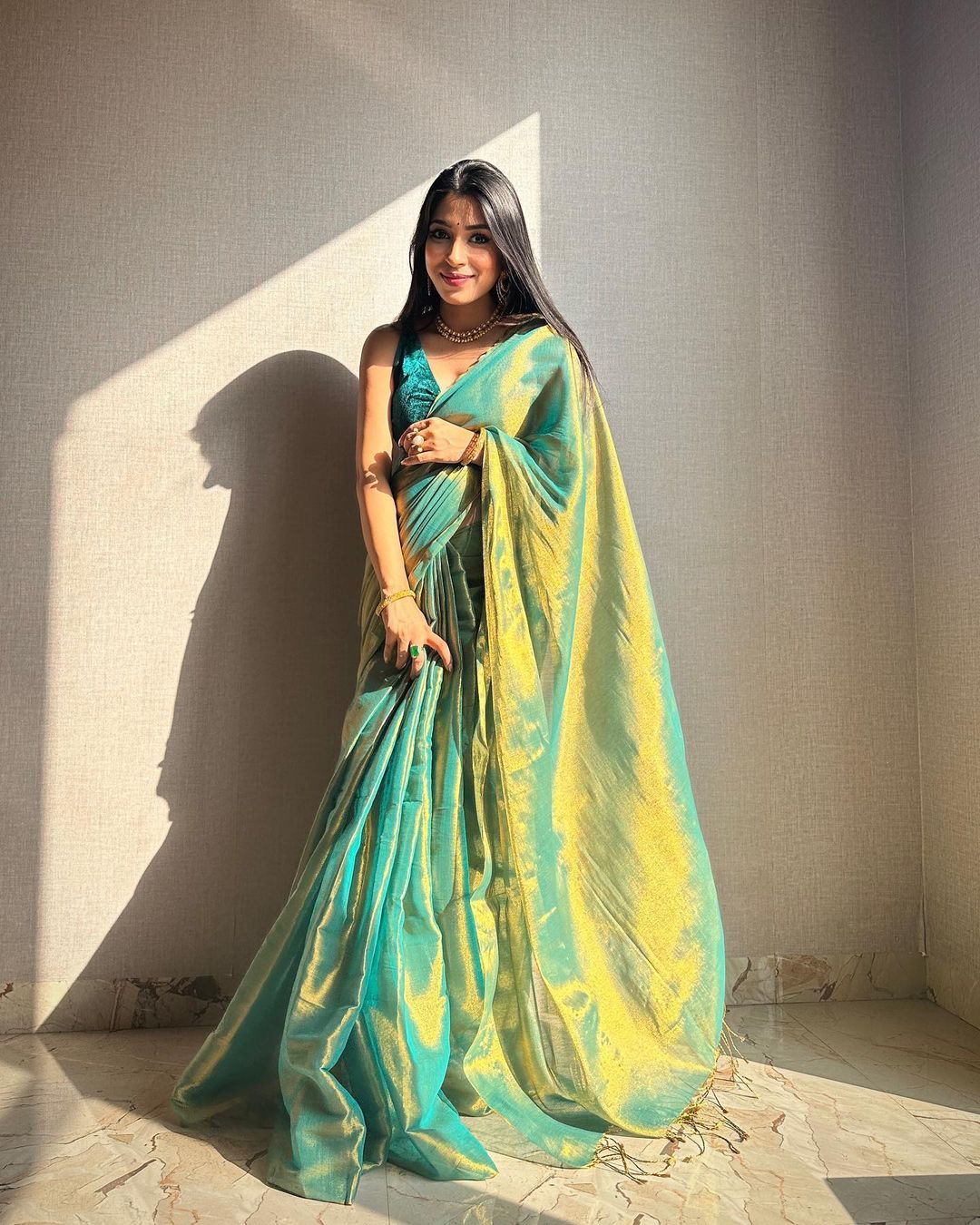 Evanik Rama Shaded Fendy Silk wedding and partywear Saree with Blouse