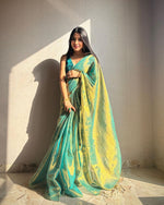 Thumbnail for Evanik Rama Shaded Fendy Silk wedding and partywear Saree with Blouse