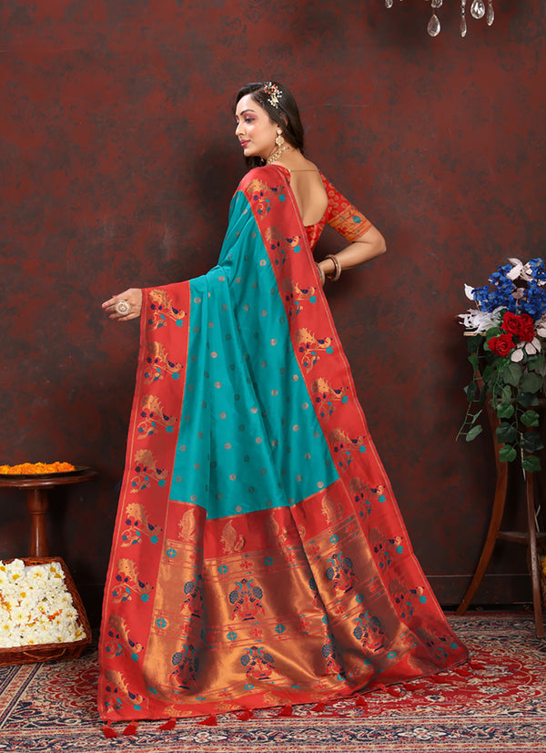 Lorenvalley Fashion Rama Soft Paithani Silk Woven Design Rich Zari Meenakari Weaving Saree - Distacart