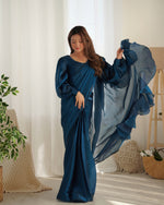 Thumbnail for Lorenvalley Ready to wear Jimmy Choo Organza Fabric Border Lace Work Predrapped Saree