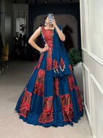 Thumbnail for Lorenvalley Pure Cotton Rama Plain And Printed With Foil Work Lehenga Choli with Dupatta - Distacart