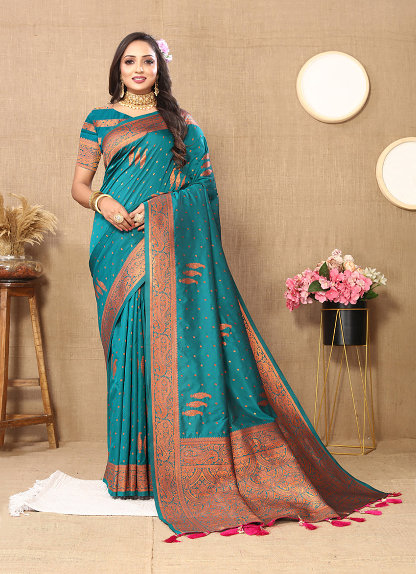Lorenvalley Fashion Rama Soft Silk Copper Zari weaving Design Saree - Distacart