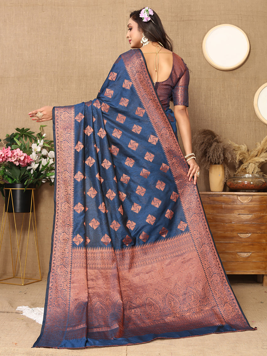 Lorenvalley Fashion Rama Soft Katan Silk Woven Design Copper Zari Weaving Saree - Distacart