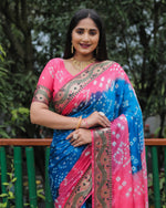 Thumbnail for Lorenvalley Premium Pure Bandhej Tapeta Soft light weight silk saree with zari weaving Border - Multicolor - Distacart