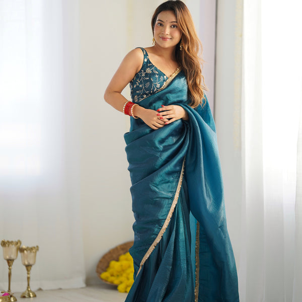 Lorenvalley Ready to wear Crush Tissue Silk Fabric Fancy Border Premium Lace Work Predrapped Saree - Distacart