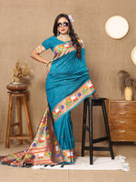 Thumbnail for Lorenvalley Fashion Rama Soft Paithani Silk Woven Design Rich Zari Meenakari Weaving Saree - Distacart