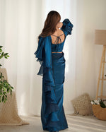 Thumbnail for Lorenvalley Ready to wear Jimmy Choo Organza Fabric Border Lace Work Predrapped Saree