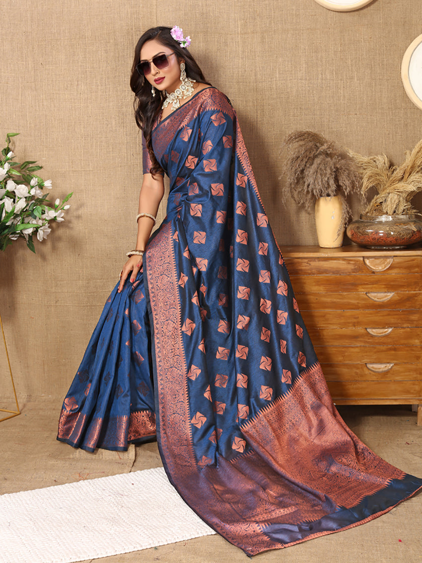 Lorenvalley Fashion Rama Soft Katan Silk Woven Design Copper Zari Weaving Saree - Distacart