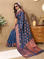 Thumbnail for Lorenvalley Fashion Rama Soft Katan Silk Woven Design Copper Zari Weaving Saree - Distacart