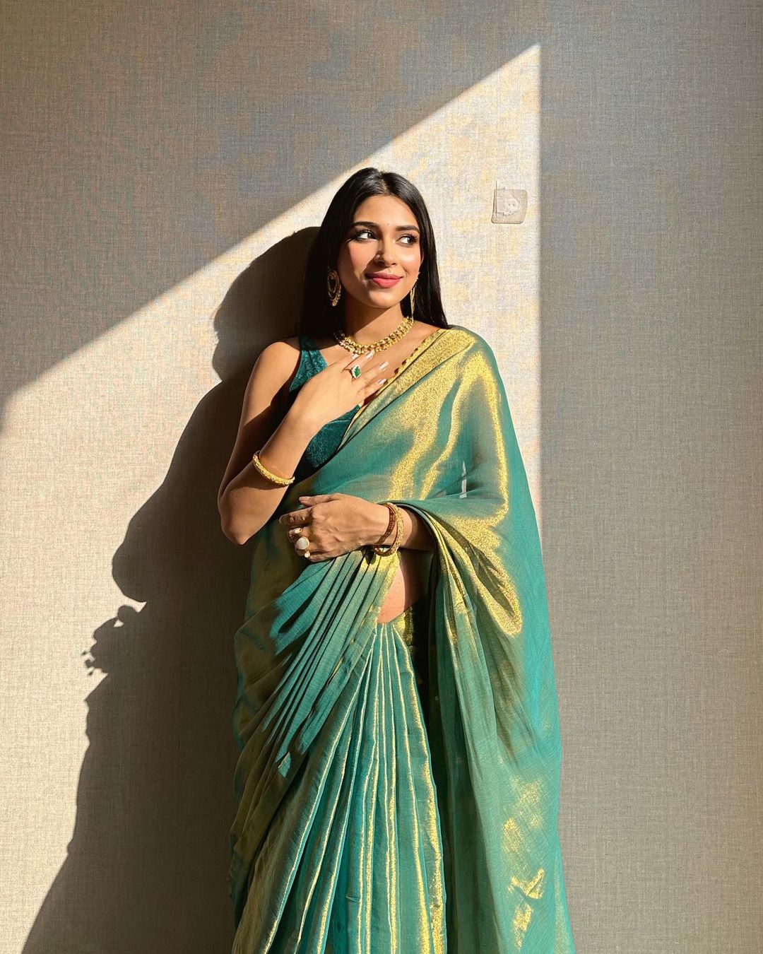 Evanik Rama Shaded Fendy Silk wedding and partywear Saree with Blouse