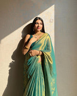 Thumbnail for Evanik Rama Shaded Fendy Silk wedding and partywear Saree with Blouse