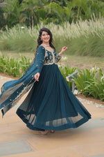 Thumbnail for Evanik Rama Faux Blooming Gown With Dupatta With Sequins-Multi & Zari Embroidered Work