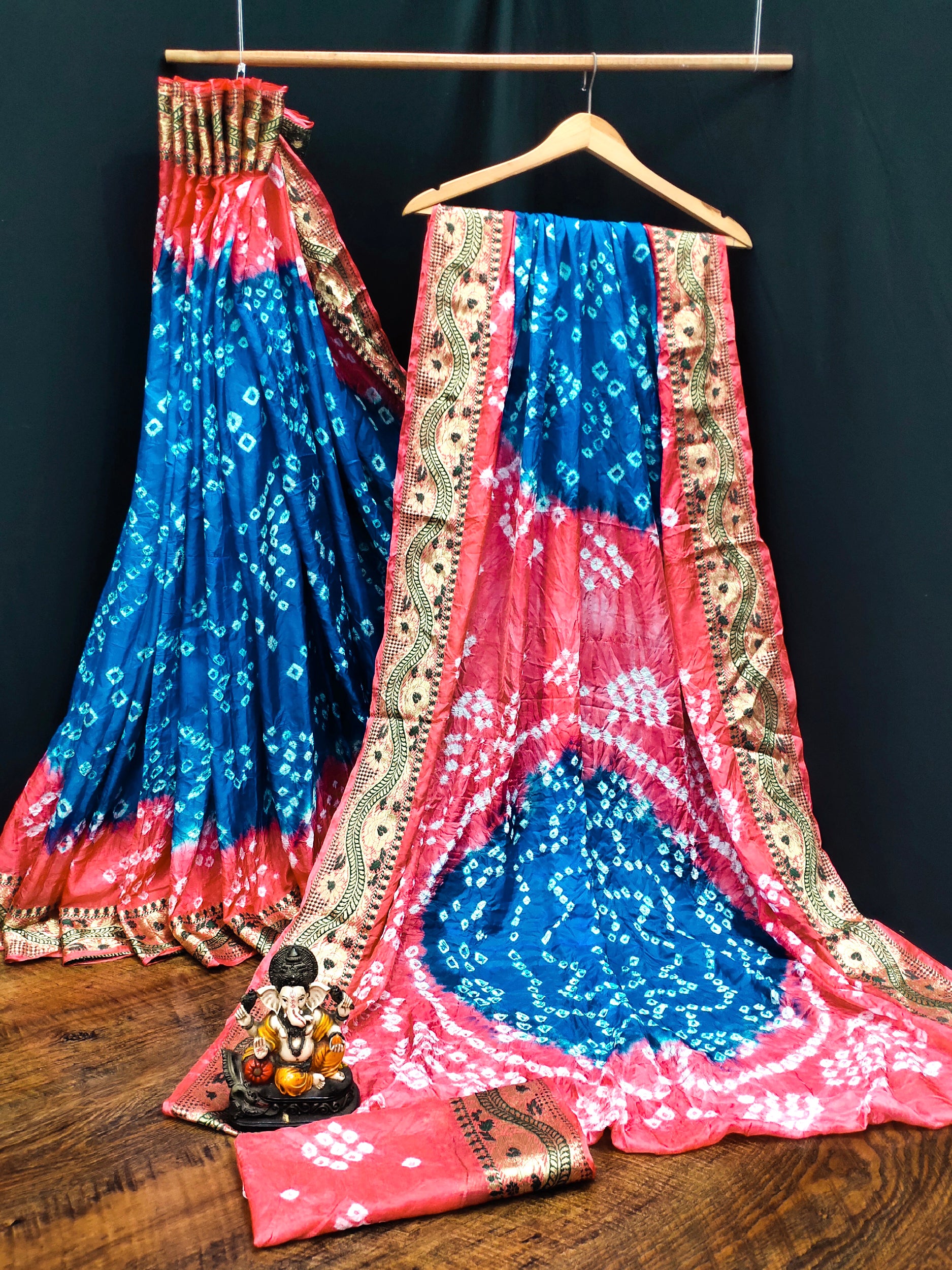 Lorenvalley Premium Pure Bandhej Tapeta Soft light weight silk saree with zari weaving Border - Multicolor - Distacart
