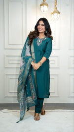 Thumbnail for Lorenvalley Fashion Rama Roman Silk Hand Work Kurta Pant with Dupatta