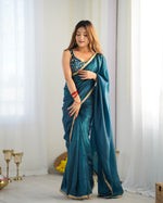 Thumbnail for Lorenvalley Ready to wear Crush Tissue Silk Fabric Fancy Border Premium Lace Work Predrapped Saree